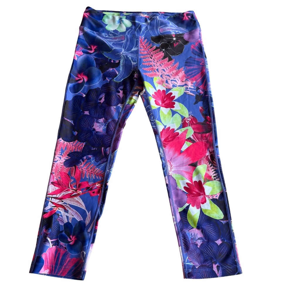 New Tropical Print Spandex Leggings Mid Rise Capri Sculpting Yoga‎ Tights S/M